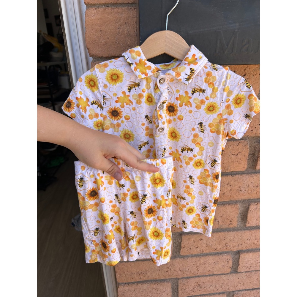 Meraki Hollow 3T Bamboo Viscose Bee Sunflower Lounge Shirt Shorts Set Toddler - Picture 6 of 6